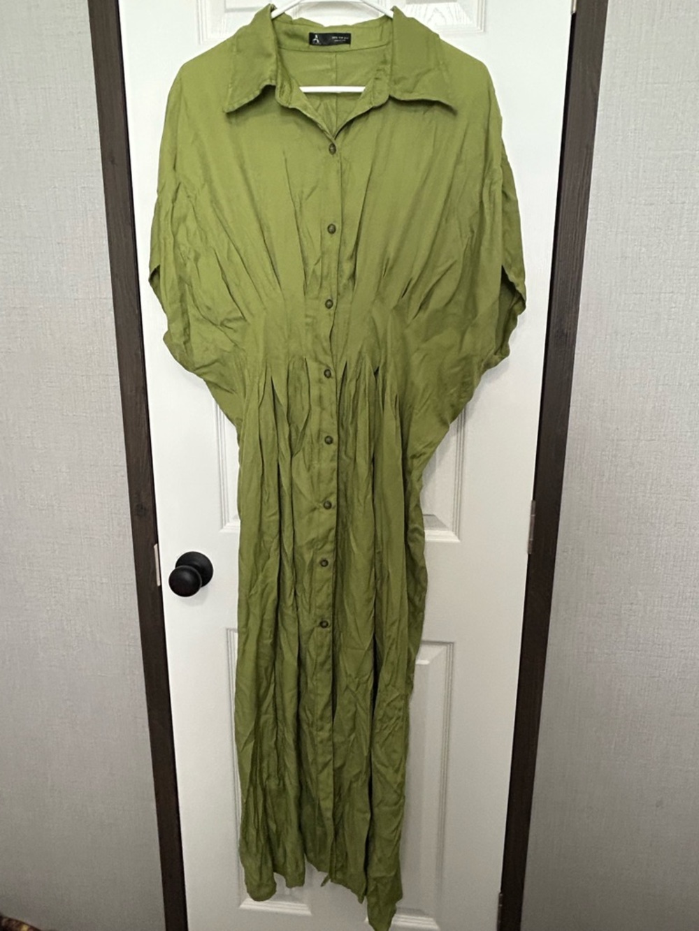 Olive Green Button-Front Maxi Dress